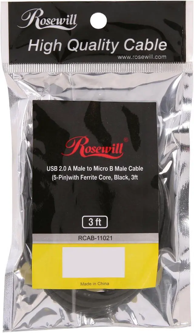 Alt view image 3 of 3 - Rosewill RCAB-11021 - 3-Foot Male to Male USB / USB 2.0 A Male to Micro B (5-Pin) Male Cable with Ferrite Core - Gold Plated Connectors