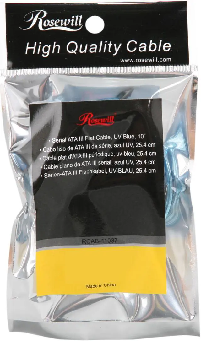 Alt view image 3 of 3 - Rosewill RCAB-11037 10 in. SATA III UV Blue Flat Cable w/ Locking Latch, Supports 6 Gbps, 3 Gbps, and 1.5 Gbps Transfer Rate