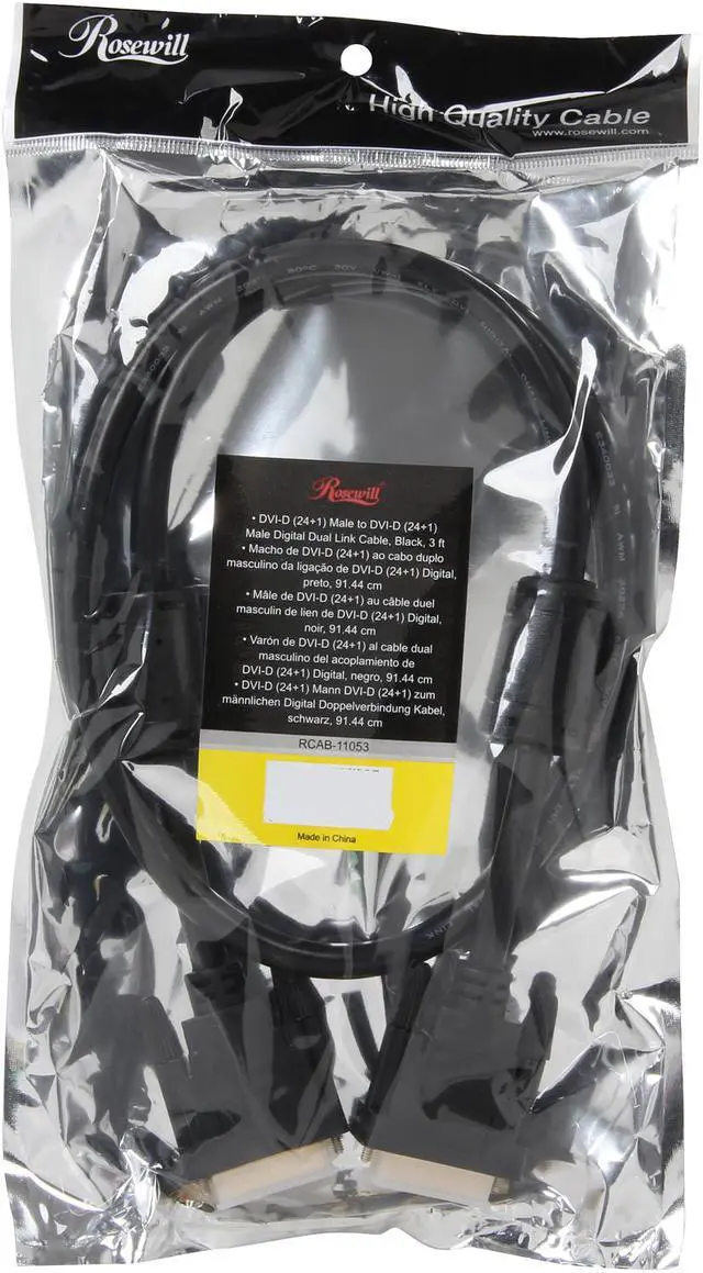 Alt view image 3 of 3 - Rosewill RCAB-11053 - Black 3-Foot Digital Dual-Link Cable - DVI-D (24 + 1-Pin) Male-to-Male, Gold Plated Connectors with Ferrite Cores, 28 AWG