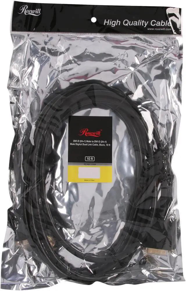 Alt view image 3 of 3 - Rosewill Model RCAB-11054 - Black 10-Foot DVI-D (24+1) Male
to DVI-D (24+1) Male Digital Dual Link Cable, Gold Plated, with Ferrite Cores, 28 AWG