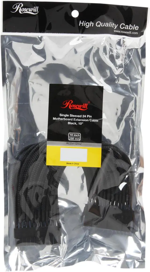 Alt view image 3 of 3 - Rosewill RCDV-12002 - 9.8" (250 mm) Single Sleeved 24-Pin Motherboard Extension Cable - Male to Female