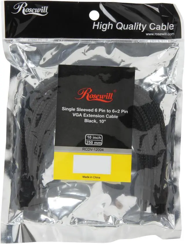 Alt view image 3 of 3 - Rosewill RCDV-12004 - 9.8" (250 mm) Single Sleeve 6-Pin to 6 + 2-Pin VGA Extension Cable - Male to Female