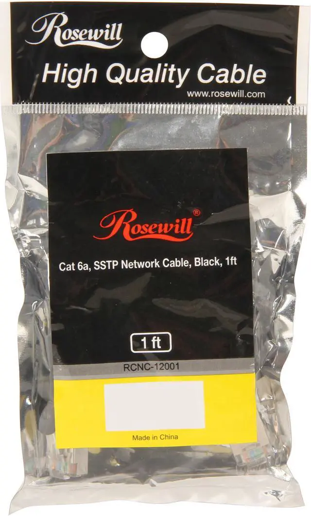 Alt view image 3 of 3 - Rosewill RCNC-12001 - 1-Foot Black Cat 6A Screened, Shielded Enhanced 550MHz Network Ethernet Cable - Twisted Pair (S / STP)