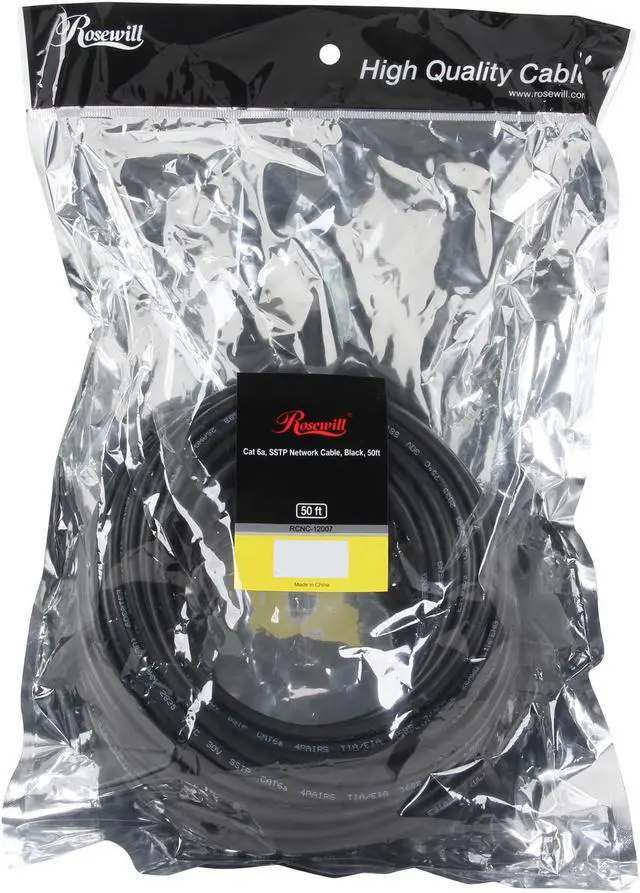 Alt view image 3 of 3 - Rosewill RCNC-12007 50-Foot Black Cat 6A Enhanced 550 MHz Network Ethernet Cable - Screened, Shielded Twisted Pair (S / STP)