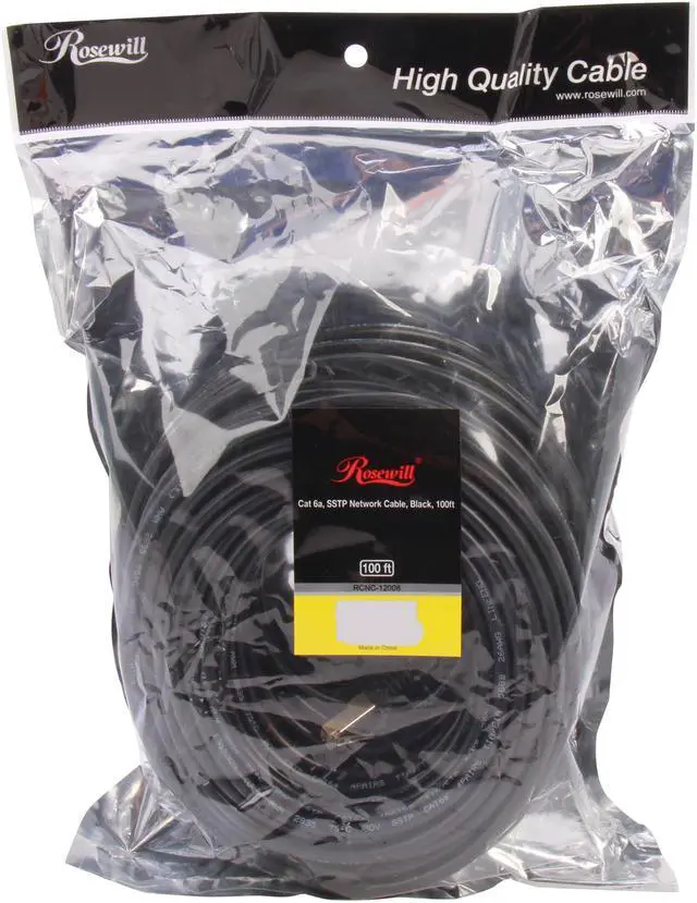 Alt view image 3 of 3 - Rosewill RCNC-12008 - 100-Foot Cat 6A Black, Shielded, Screened, Enhanced 550MHz Network Ethernet Cable - Twisted Pair (S / STP)