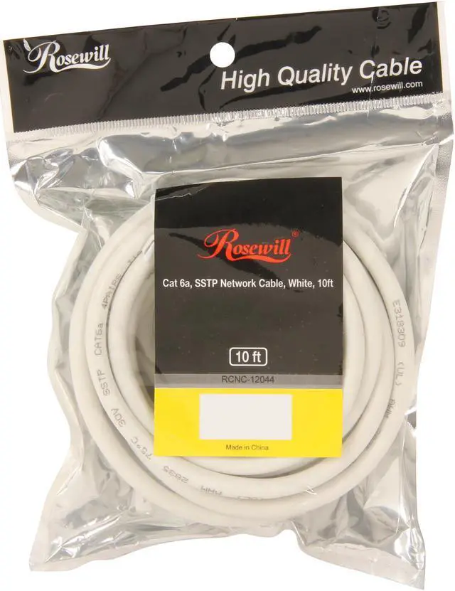 Alt view image 3 of 3 - Rosewill RCNC-12044 - 10-Foot White Cat 6A Enhanced 550 MHz Network Ethernet Cable - Screened, Shielded Twisted Pair (S / STP)
