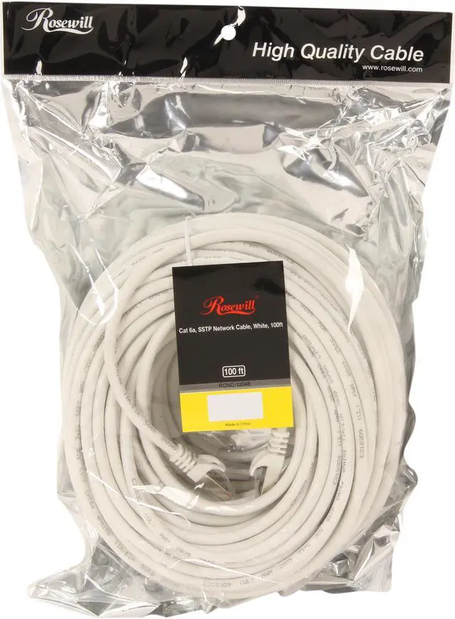 Alt view image 3 of 3 - Rosewill RCNC-12048 - 100-Foot White Cat 6A Screened Shielded Twisted Pair (S / STP) Enhanced 550MHz Network Ethernet Cables