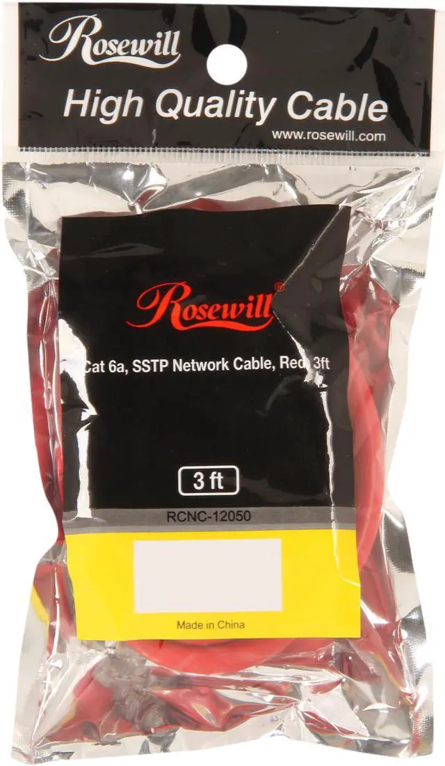 Alt view image 3 of 3 - Rosewill RCNC-12050 - 3-Foot Red Cat 6A Screened, Shielded Twisted Pair (S / STP) Enhanced 550MHz Networking Cable