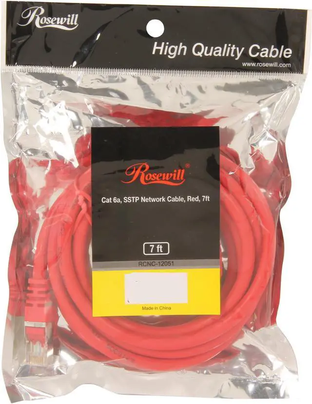 Alt view image 3 of 3 - Rosewill RCNC-12051 - 7-Foot Red Cat 6A Screened Shielded Twisted Pair (S / STP) Enhanced 550MHz Networking Cable