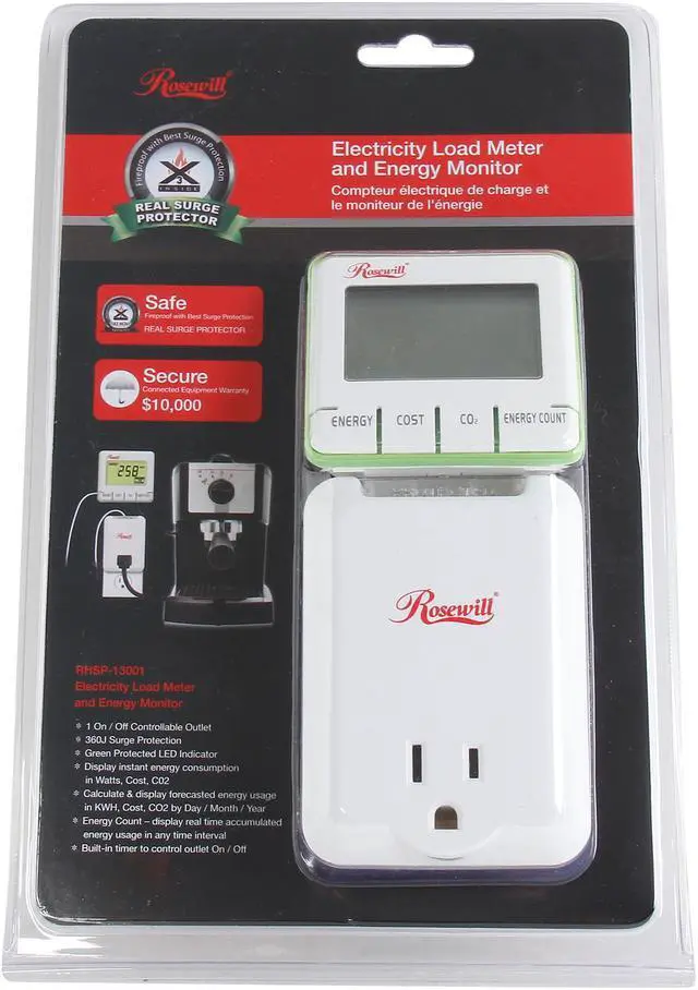 Alt view image 6 of 6 - Rosewill RHSP-13001 - 360-Joule Surge Protection Electricity Load Meter and Energy Monitor with Controllable On/Off Outlet and Protected LED Indicator