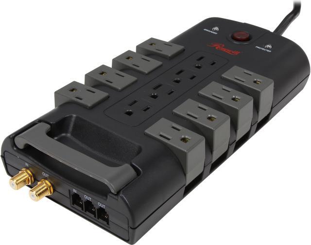 Main image of Rosewill 12 Power Outlet Grounded Surge Protector, 4320 Joules 6KV, 8 Rotating Outlets, RJ11 and Coax Protection, 1800W, 6 Feet Cord, RHSP-13006