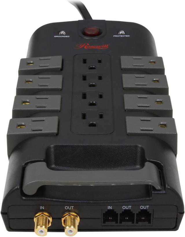 Alt view image 2 of 6 - Rosewill 12 Power Outlet Grounded Surge Protector, 4320 Joules 6KV, 8 Rotating Outlets, RJ11 and Coax Protection, 1800W, 6 Feet Cord, RHSP-13006