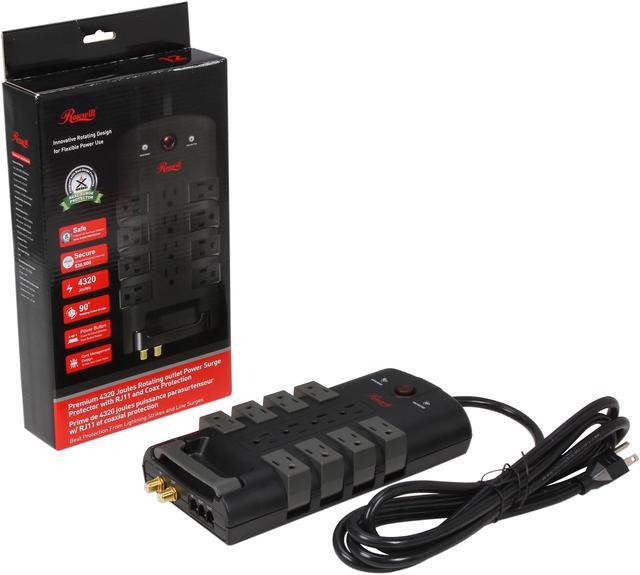 Alt view image 6 of 6 - Rosewill 12 Power Outlet Grounded Surge Protector, 4320 Joules 6KV, 8 Rotating Outlets, RJ11 and Coax Protection, 1800W, 6 Feet Cord, RHSP-13006