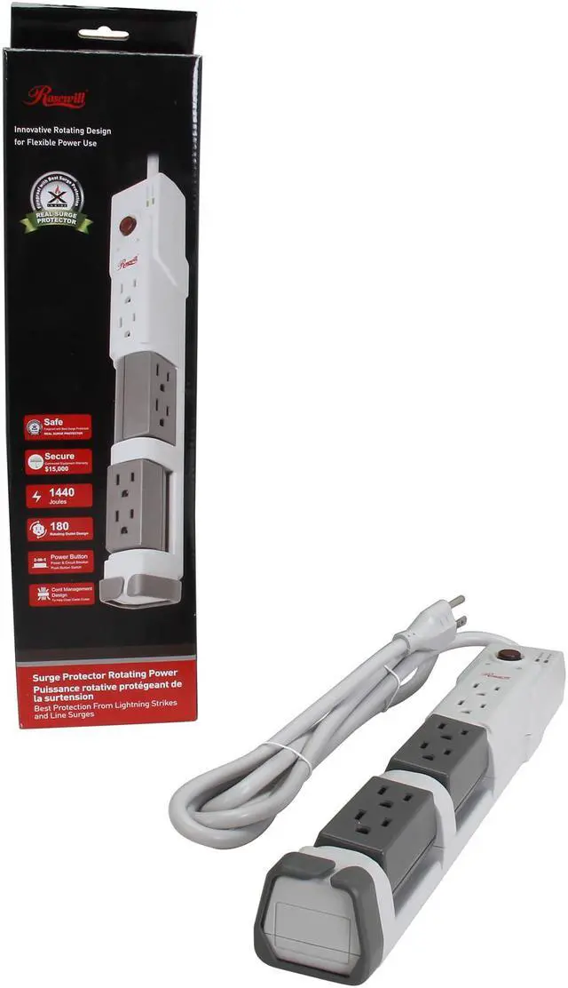 Alt view image 6 of 6 - Rosewill RHSP-13009 6 Feet 6 Outlets 1400 Joules Surge Protector