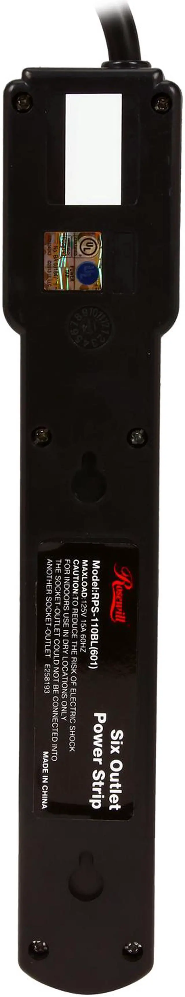 Alt view image 4 of 5 - Rosewill RPS-110BL - 6-Outlet Power Strip - Black, 125V Input Voltage, 1875 Watts Maximum Power, 3 Feet Cord
