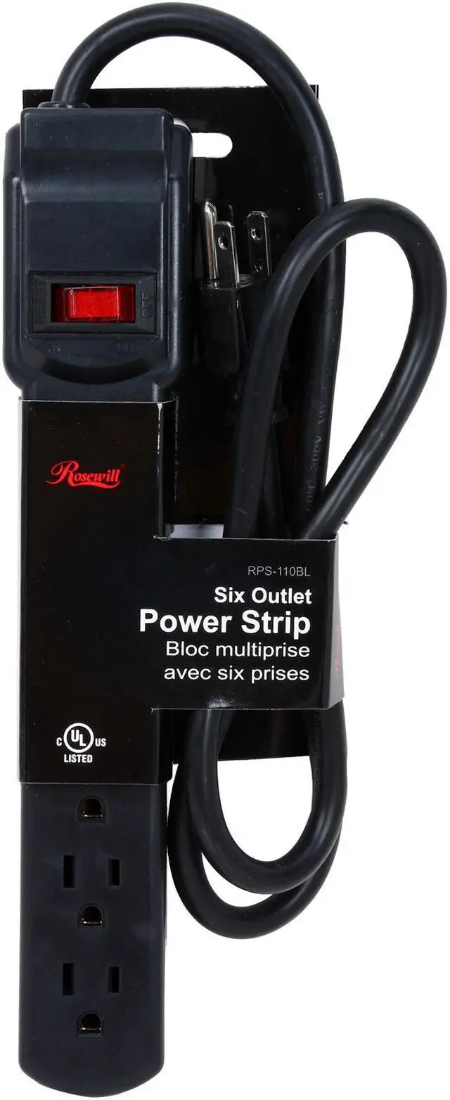Alt view image 5 of 5 - Rosewill RPS-110BL - 6-Outlet Power Strip - Black, 125V Input Voltage, 1875 Watts Maximum Power, 3 Feet Cord
