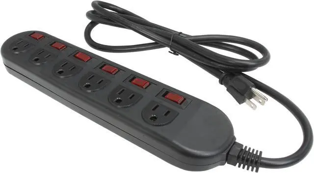 Main image of Rosewill RPS-210BL - 6-Outlet Power Strip - Black, 125V Input Voltage, 1875 Watts Maximum Power, 6-Foot Cord