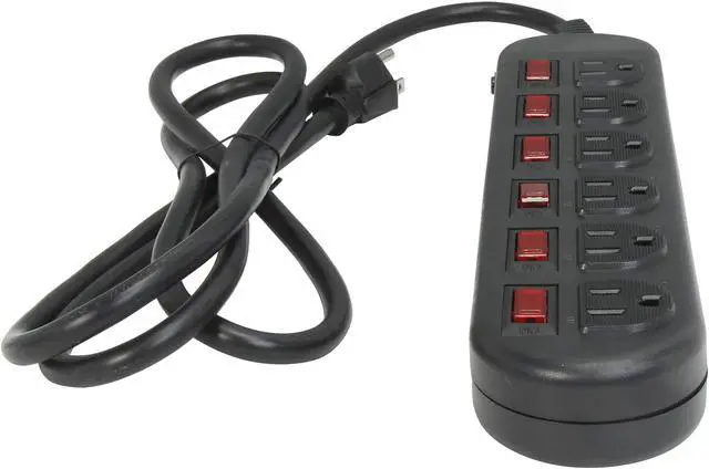 Alt view image 3 of 5 - Rosewill RPS-210BL - 6-Outlet Power Strip - Black, 125V Input Voltage, 1875 Watts Maximum Power, 6-Foot Cord