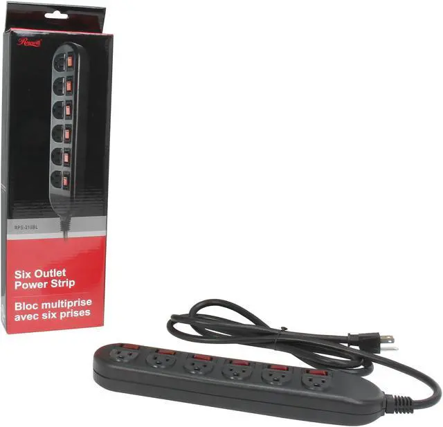 Alt view image 5 of 5 - Rosewill RPS-210BL - 6-Outlet Power Strip - Black, 125V Input Voltage, 1875 Watts Maximum Power, 6-Foot Cord