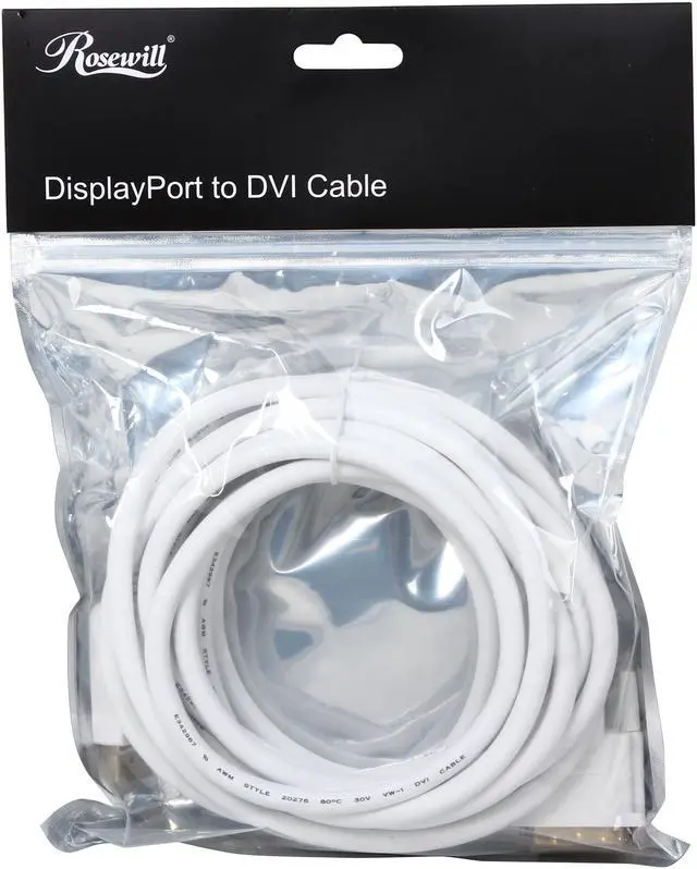 Alt view image 3 of 3 - Rosewill RCDC-14008 - 15-Foot White DisplayPort to DVI Cable - 28 AWG, Male to Male