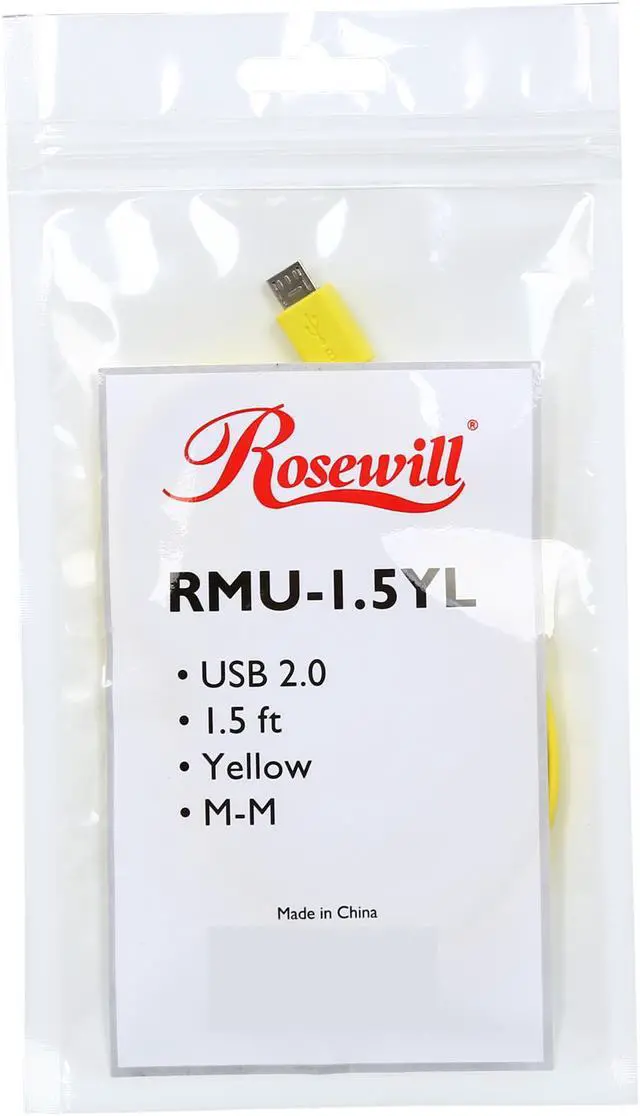 Alt view image 3 of 3 - Rosewill RMU-1.5YL - 1.5-Foot USB 2.0 A Male to Micro B (5-Pin) Male Cable - Yellow