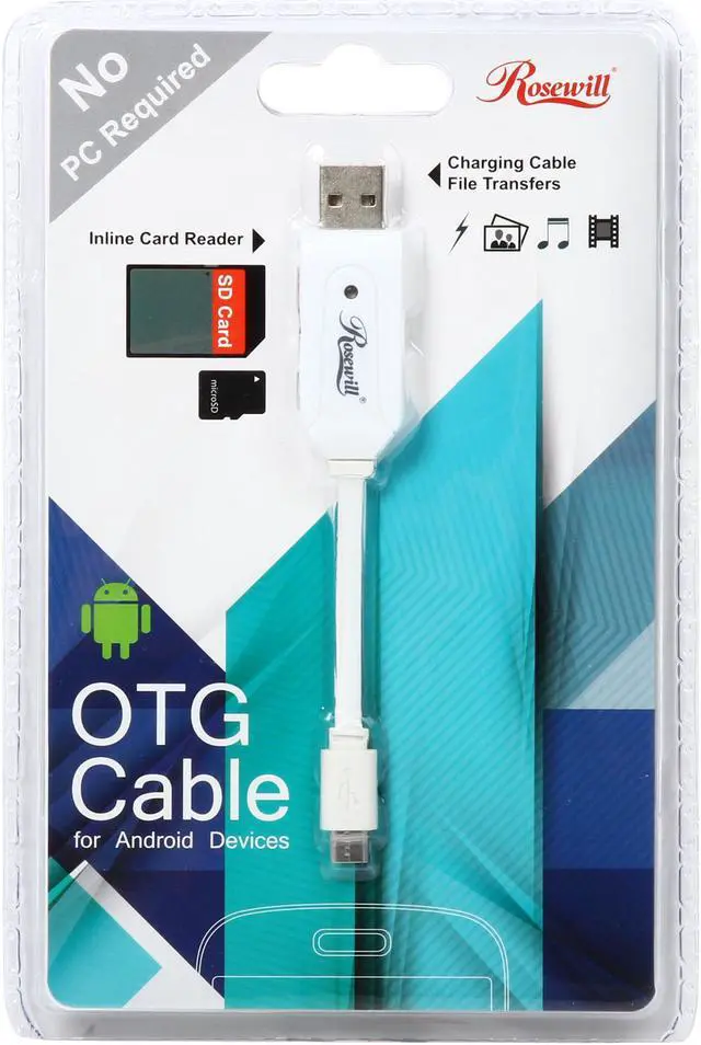 Alt view image 4 of 4 - Rosewill Model ROTG-14004 - 4-Inch OTG Card Reader & USB Charging Cable - White