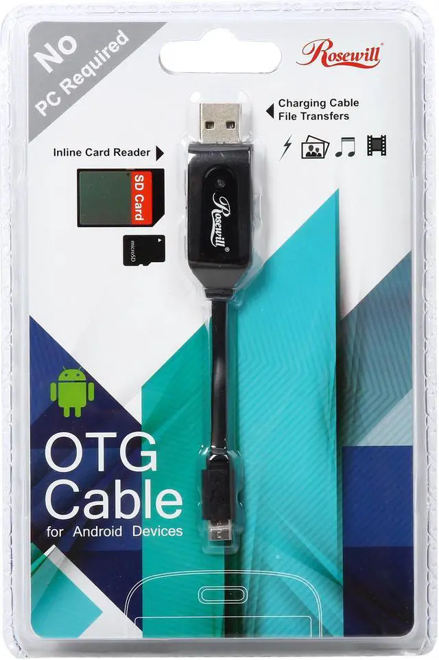 Alt view image 4 of 4 - Rosewill Model ROTG-14005 - 4-Inch OTG Card Reader & USB Charging Cable - Black