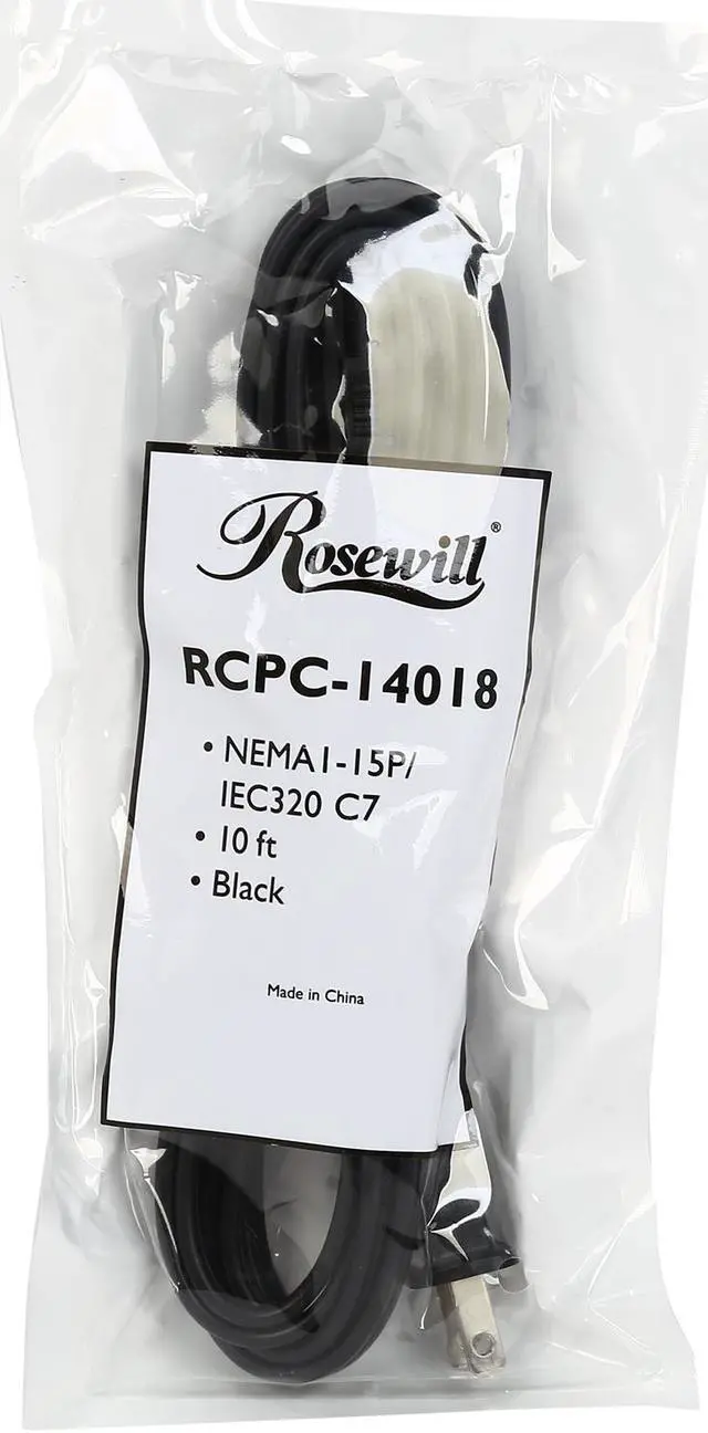 Alt view image 3 of 3 - Rosewill RCPC-14018 - 10-Foot 18 AWG 2-Slot AC Power Cord / Cable for Laptops & Notebooks (C7/1-15P) - Black