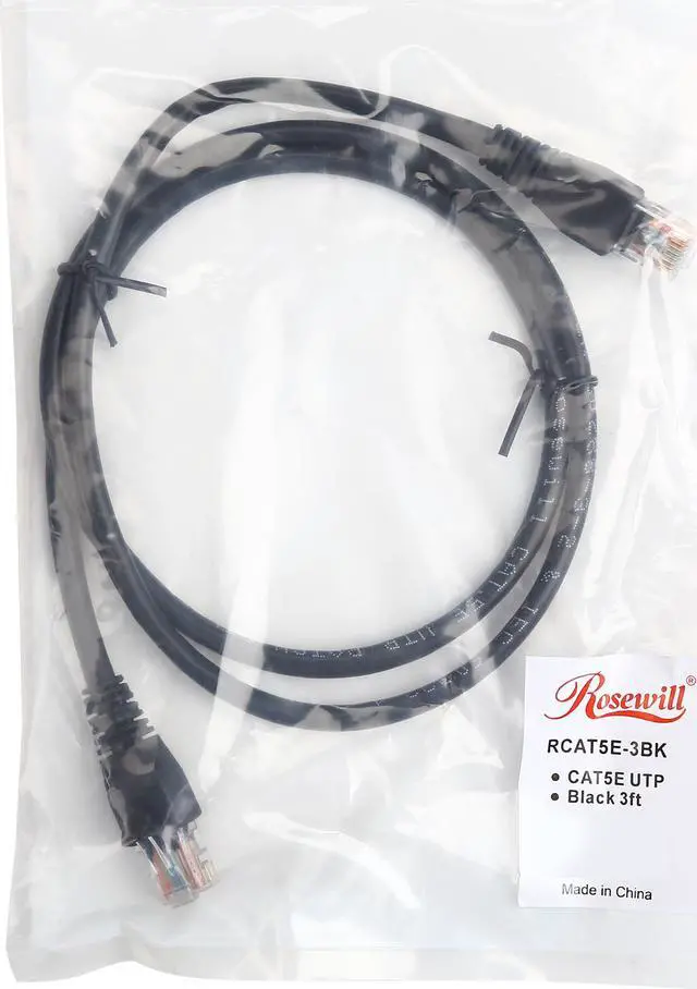 Alt view image 3 of 3 - Rosewill RCAT5E-3BK 3 ft. Cat 5E Black 24AWG, Bare Stranded Copper 350MHZ UTP Ethernet Patch Cord