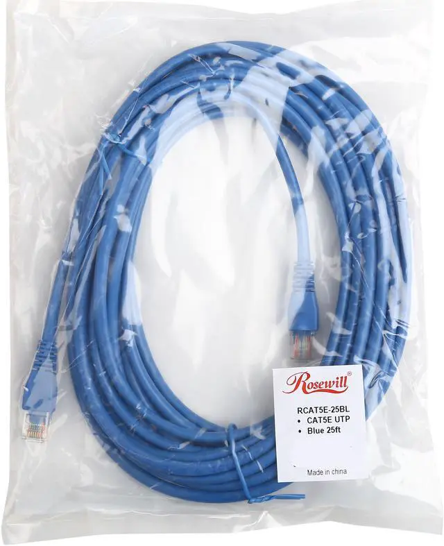 Alt view image 3 of 3 - Rosewill RCAT5E-25BL 25 ft. Cat 5E Blue 24AWG, Bare Stranded Copper 350MHZ UTP Ethernet Patch Cord