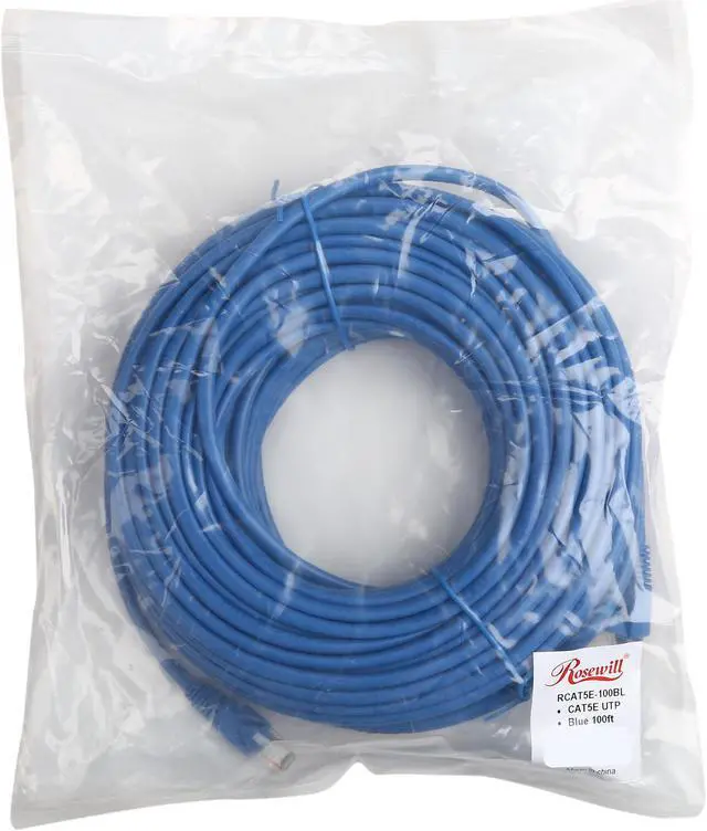 Alt view image 3 of 3 - Rosewill RCAT5E-100BL 100 ft. Cat 5E Blue 24AWG, Bare Stranded Copper 350MHZ UTP Ethernet Patch Cord