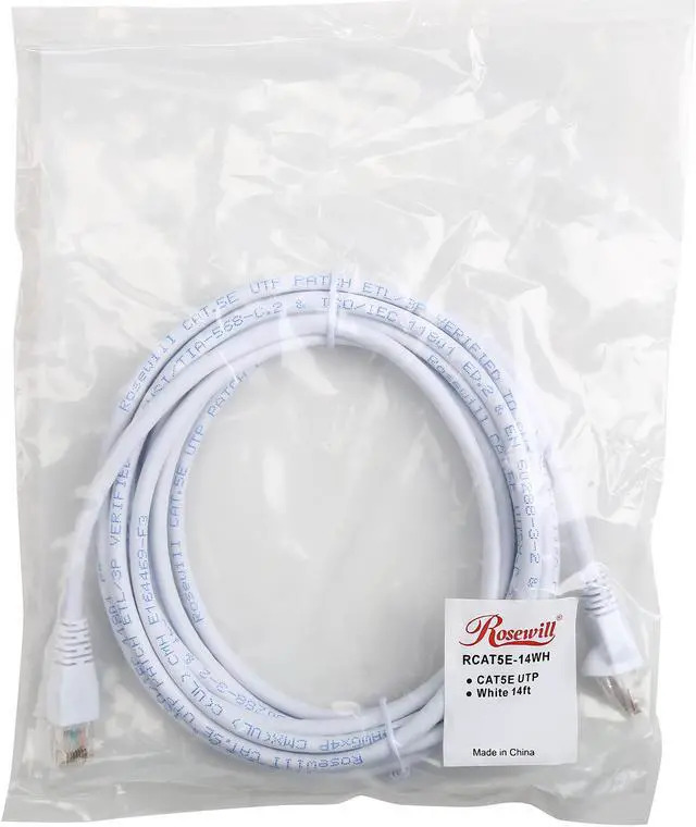 Alt view image 3 of 3 - Rosewill RCAT5E-14WH 14 ft. Cat 5E White 24AWG, Bare Stranded Copper 350MHZ UTP Ethernet Patch Cord
