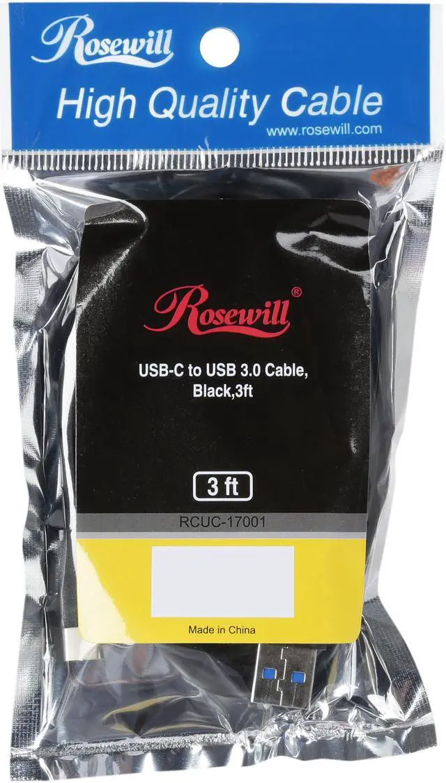 Alt view image 3 of 3 - Rosewill USB Type C to Type A (USB-C to USB-A) Cable, 3 Feet USB 3.0 Cable Data Speed up to 5Gbps, 3 Feet, Black