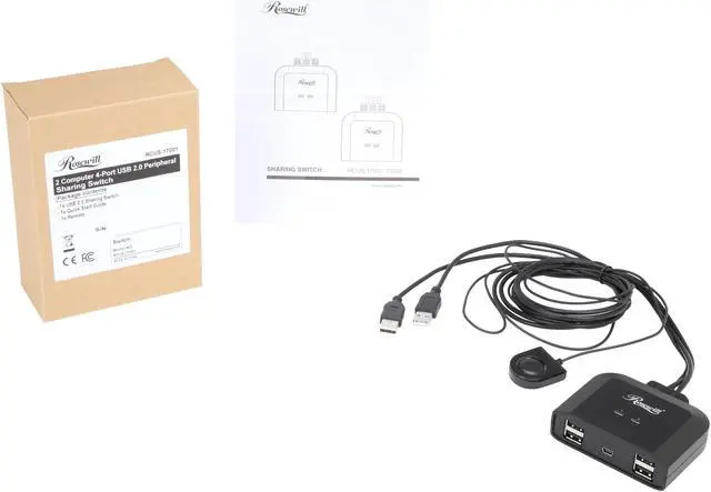 Alt view image 5 of 4 - Rosewill USB 2.0 Sharing Switch Box, 4 Port USB 2.0 Peripheral Sharing Switch Hub Adapter for 2 PC Computers to Share USB Devices via PC Select Controller w/ 70-inch Cable - RCUS-17001