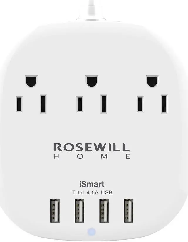 Alt view image 3 of 7 - Rosewill Travel Power Strip with 4 iSmart USB Charging Station (5V/4.5A), 3 Outlets, 3 Feet Heavy Duty Extension Cord