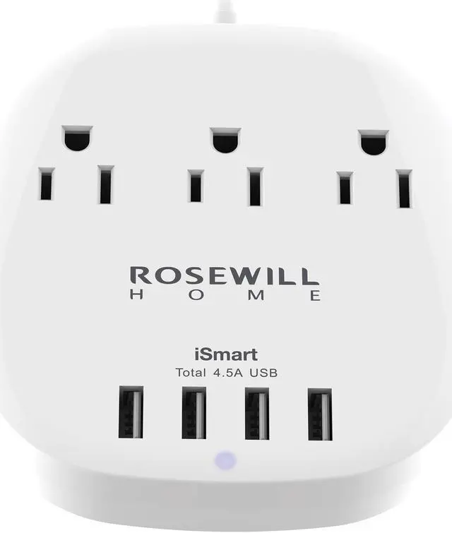 Alt view image 4 of 7 - Rosewill Travel Power Strip with 4 iSmart USB Charging Station (5V/4.5A), 3 Outlets, 3 Feet Heavy Duty Extension Cord