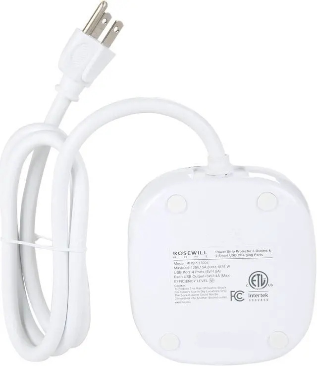 Alt view image 6 of 7 - Rosewill Travel Power Strip with 4 iSmart USB Charging Station (5V/4.5A), 3 Outlets, 3 Feet Heavy Duty Extension Cord