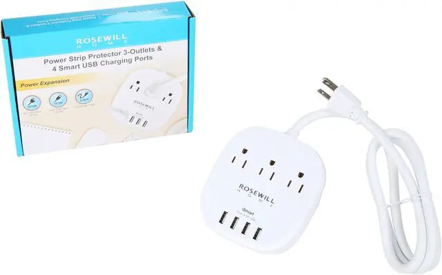 Alt view image 7 of 7 - Rosewill Travel Power Strip with 4 iSmart USB Charging Station (5V/4.5A), 3 Outlets, 3 Feet Heavy Duty Extension Cord