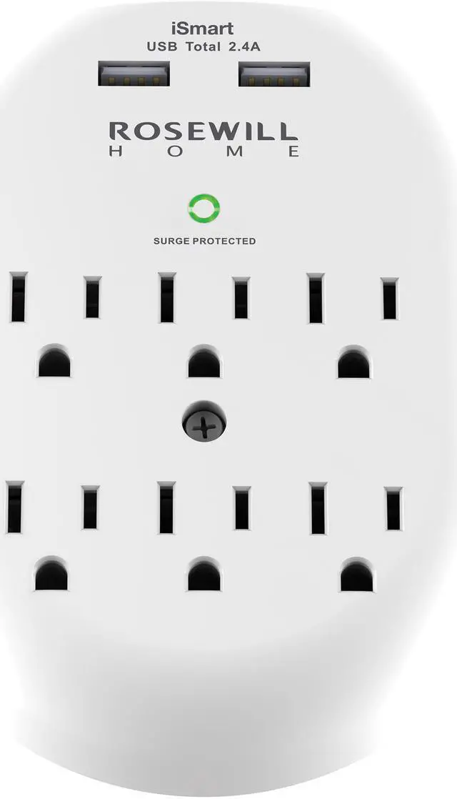 Alt view image 2 of 6 - Rosewill 6-Outlet Wall Surge Protector with 2 USB Charging Ports (2.4A)