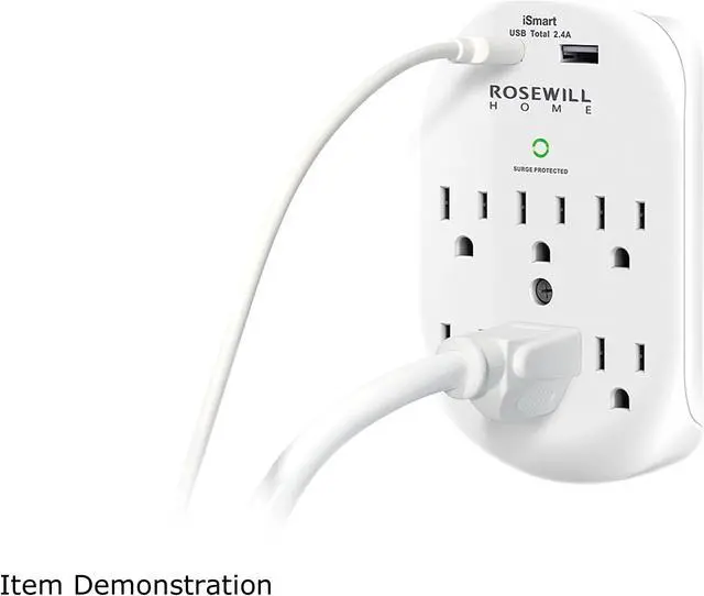 Alt view image 3 of 6 - Rosewill 6-Outlet Wall Surge Protector with 2 USB Charging Ports (2.4A)
