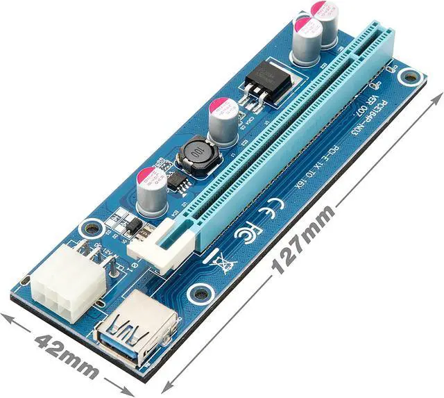 Alt view image 2 of 6 - Rosewill RCRC-18001 Mining Card, Riser Card, PCIe (PCI Express) 16x to 1x Riser Adapter, USB 3.0 Extension Cable 60cm, 6 pin PCI-E to SATA Power Cable, GPU Riser Adapter, Ethereum Mining Riser Card