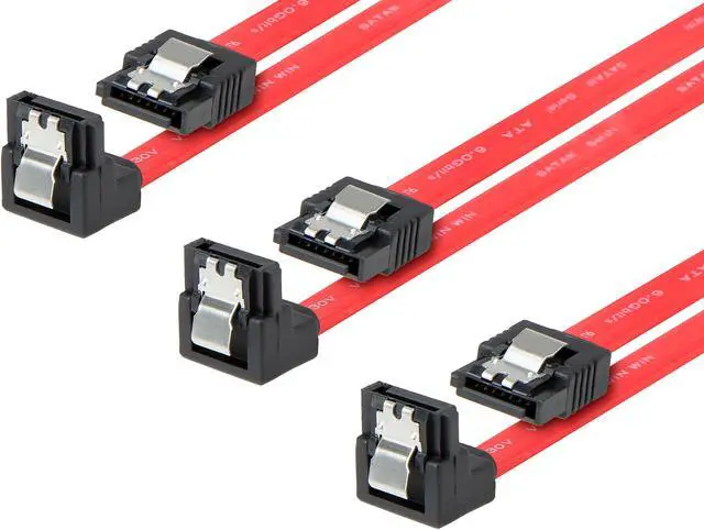 Main image of Rosewill RCSC-18006 [3-Pack] SATA Cable 90 Degree Right Angle SATA III 6.0 Gbps, SATA Cable 12 Inches, SATA 3 Cable - 12 Inches, Red, 3-Pack