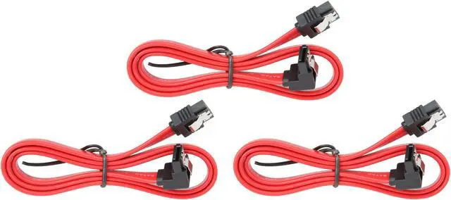 Alt view image 2 of 3 - Rosewill RCSC-18006 [3-Pack] SATA Cable 90 Degree Right Angle SATA III 6.0 Gbps, SATA Cable 12 Inches, SATA 3 Cable - 12 Inches, Red, 3-Pack