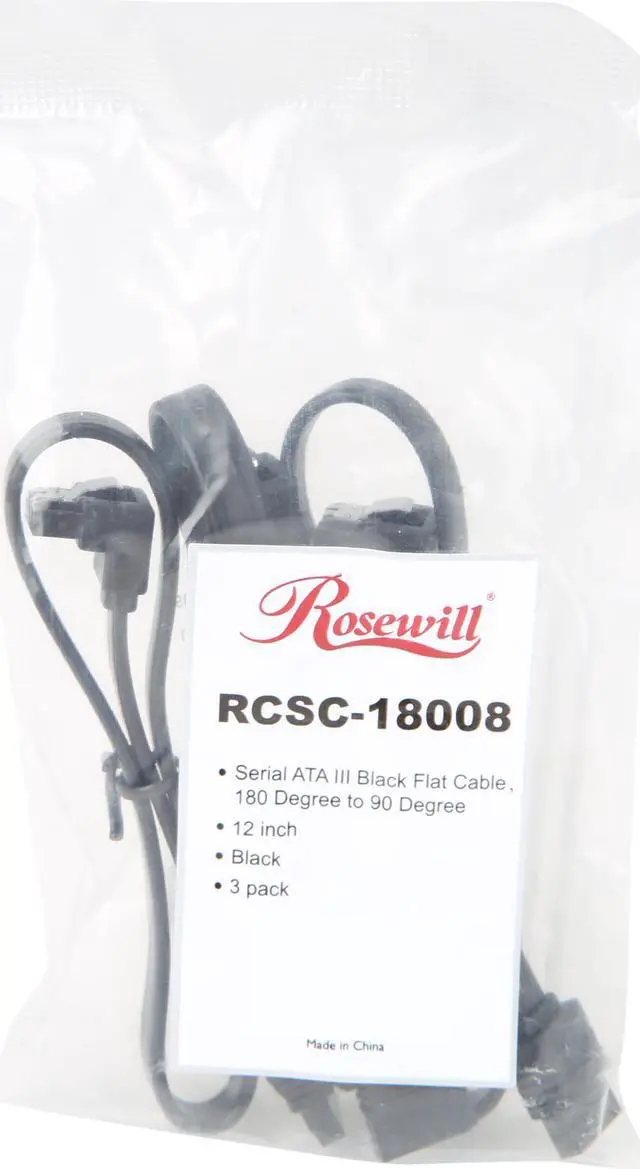 Alt view image 3 of 3 - Rosewill RCSC-18008 [3-Pack] SATA Cable 90 Degree Right Angle SATA III 6.0 Gbps, SATA Cable 12 Inches, SATA 3 Cable - 12 Inches, Black, 3-Pack