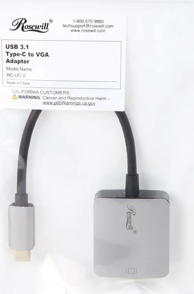 Alt view image 3 of 3 - Rosewill Type C to VGA Adapter [Thunderbolt 3] Compatible for MacBook Pro, MacBook, iPad Pro/MacBook Air 2018, Dell XPS 13/15, Surface Book 2 and More