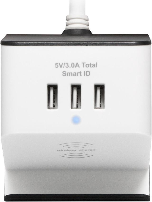 Alt view image 3 of 5 - Rosewill Qi-Compatible Wireless Charging Station Surge Protector Power Strip, 300 Joules, 3 USB Ports, 2 AC Outlets, 3.3 Feet Extension Cord, RHSP-19002