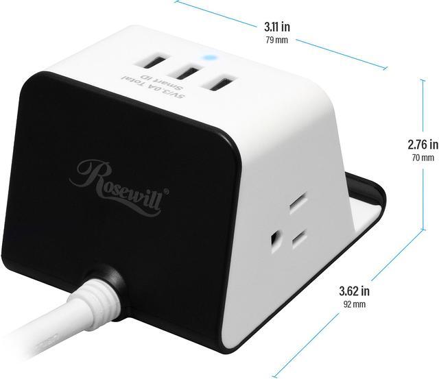 Alt view image 4 of 5 - Rosewill Qi-Compatible Wireless Charging Station Surge Protector Power Strip, 300 Joules, 3 USB Ports, 2 AC Outlets, 3.3 Feet Extension Cord, RHSP-19002