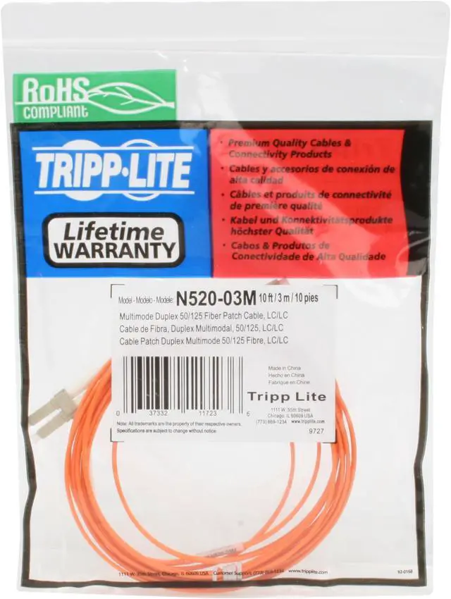 Alt view image 3 of 3 - Tripp Lite N520-03M 9.8 ft. Duplex Multimode 50/125 Fiber Patch Cable