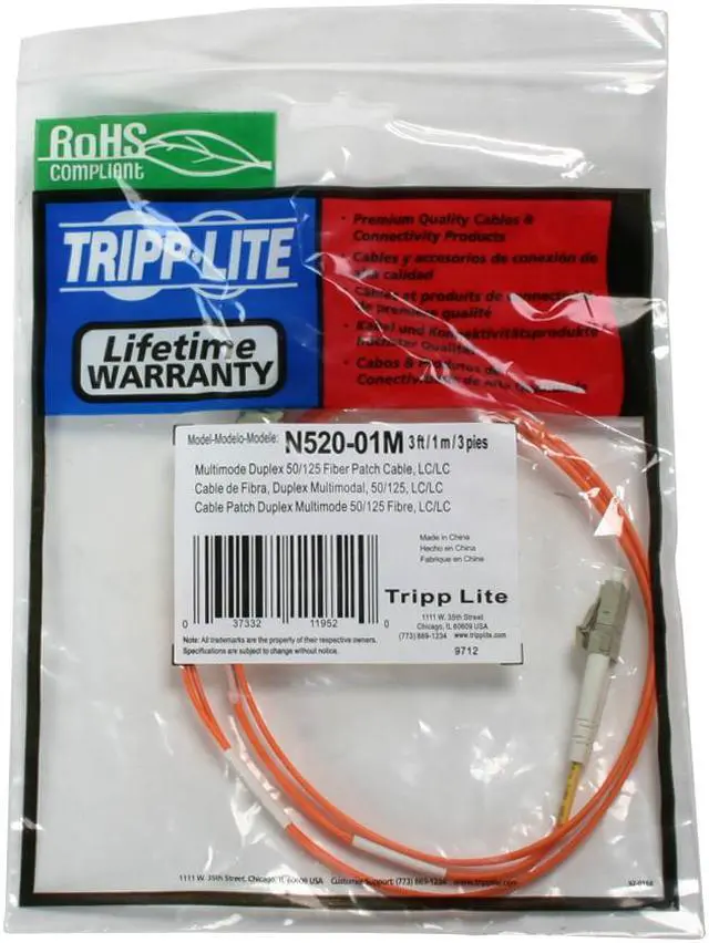 Alt view image 3 of 3 - Tripp Lite N520-01M 3.2 ft. Duplex Multimode 50/125 Fiber Patch Cable