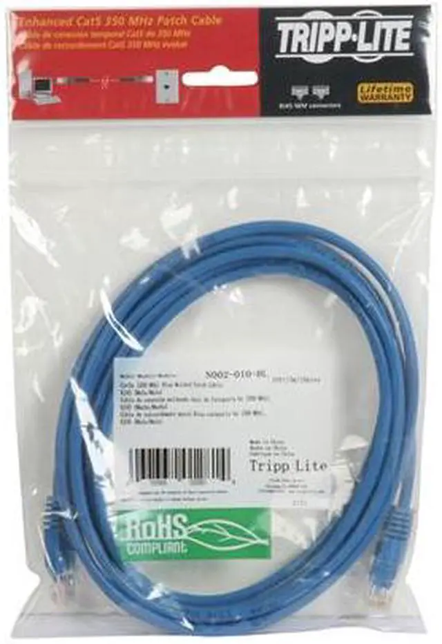 Alt view image 3 of 3 - TRIPP LITE N002-010-BL 10 ft. Cat 5E Blue 350MHz Molded Patch Cable